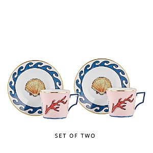 Ginori 1735 Il Viaggio Di Nettuno Luna Shape Coffee Cup & Saucer, Set Of 2 In Pink