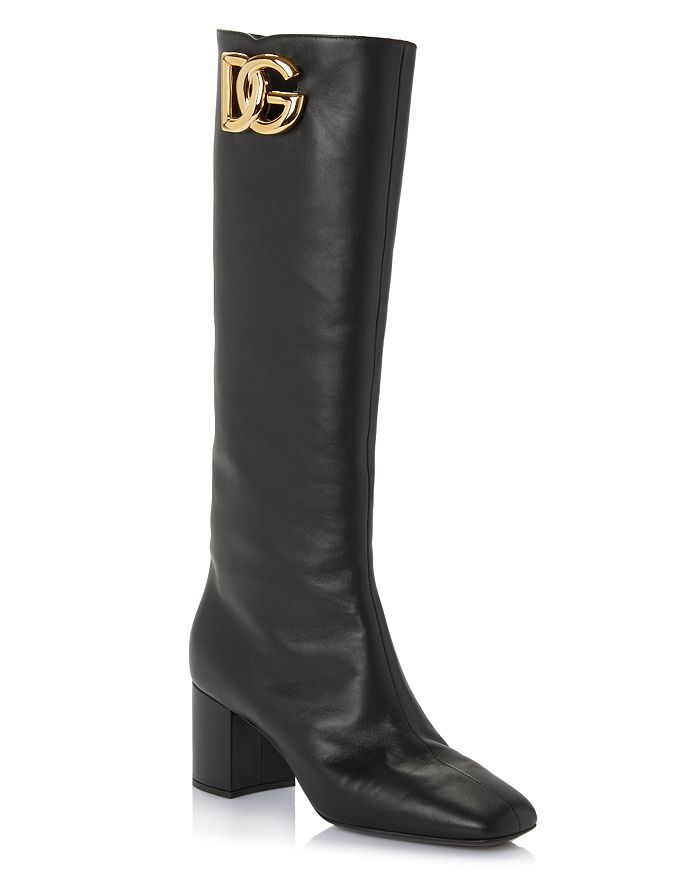 Dolce & Gabbana Women's Square Toe Logo Hardware Tall Boots ...