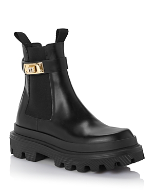 Shop Dolce & Gabbana Women's Logo Strap Lug Sole Chelsea Boots In Black