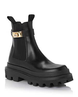 Dolce & Gabbana Women's Logo Strap Lug Sole Chelsea Boots In Black