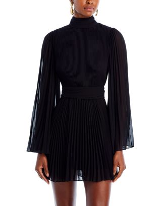 open lace back dress Milly Women's Liv Belted Pleated Dress - Black