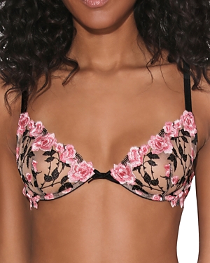 Fleur Du Mal Roses And Thorns Embroidered Demi Bra In Black
