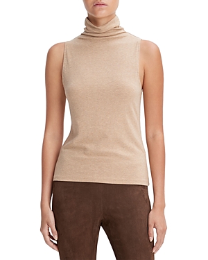 Vince Sleeveless Turtleneck Tank Top In Cashew