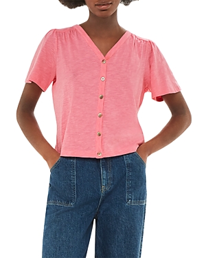 Whistles Maeve V Neck Button Front Tee In Pink