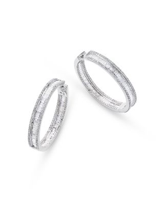 Bloomingdale's Fine Collection - Diamond Baguette & Round Inside Out Hoop Earrings in 14K White Gold, 3.0 tcw