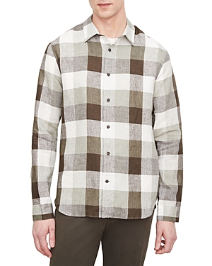 Vince Madrid Buffalo Check Linen Button-up Shirt In Sage Off White