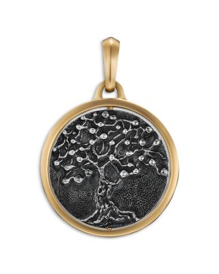 Men's Life & Death Duality Amulet in Sterling Silver with 18K Yellow Gold, 30mm