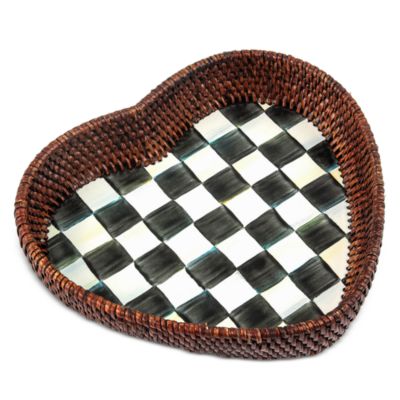 Mackenzie-Childs - Courtly Check Rattan and Enamel Heart Tray