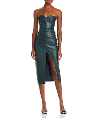 Shop Bardot Kai Faux-leather Midi Dress In Evergreen