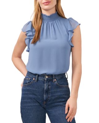 Smocked mock neck blouse online