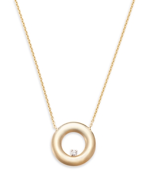 14K Yellow Gold Diamond Circle Pendant Necklace, 16