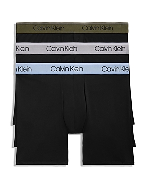 Calvin Klein Microfiber Stretch Wicking Boxer Briefs, Pack Of 3 In Black W/ Dark Olive/dapple Grey/bel Air Blue Wbs