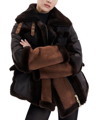 Nicole Benisti Garnier Suede Shearling Trim Down Jacket