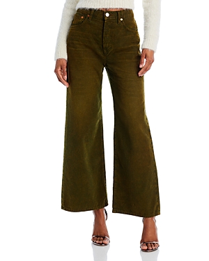 Re/Done High Rise Wide Leg Cropped Jeans in Distressed Fern Cord