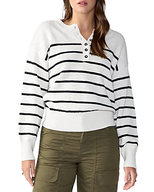 Sanctuary Casual And Chill Buttoned Sweater In Black Stripe