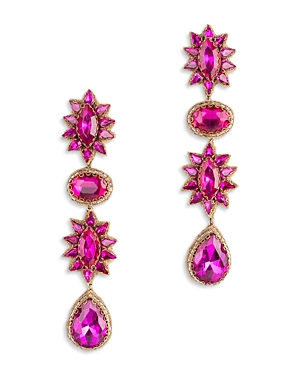 Deepa By Deepa Gurnani Ariella Color Crystal Flower Linear Drop Earrings In Gold Tone In Fuchsia