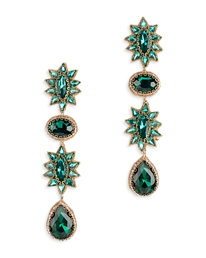 Deepa By Deepa Gurnani Ariella Color Crystal Flower Linear Drop Earrings In Gold Tone In Emerald