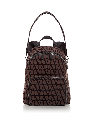 Valentino Garavani Toile Iconographe Small Backpack In Brown/black