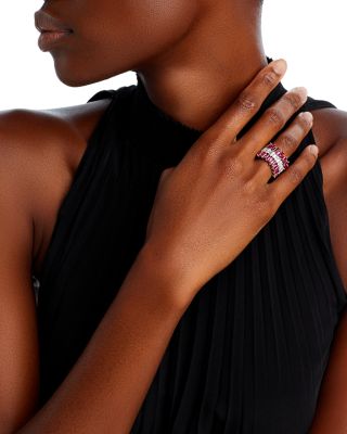 Ruby & Diamond Triple Row Ring in 14K White Gold