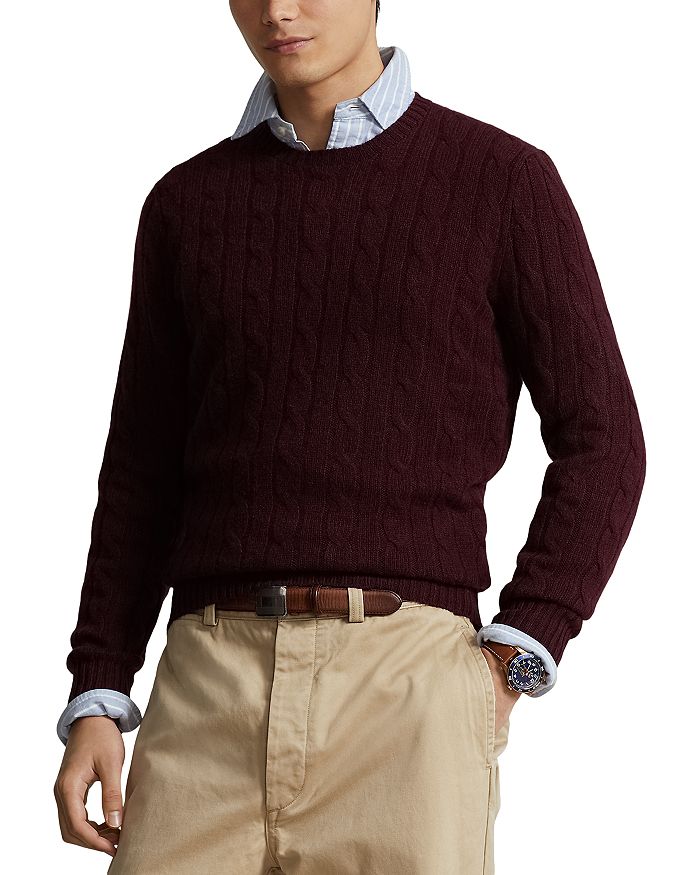 Polo Ralph Lauren Cashmere Cable Knit Regular Fit Crewneck Sweater In Wine Heather