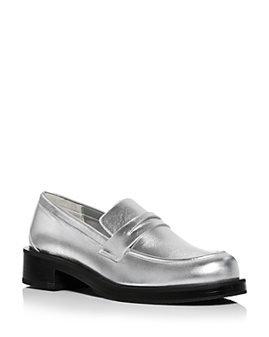 Shop Stuart Weitzman Women's Palmer Bold Loafer In Silver