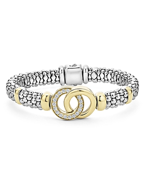 Shop Lagos 18k Yellow Gold & Sterling Silver Signature Caviar Diamond Interlocking Circle Beaded Bracelet In Silver/gold