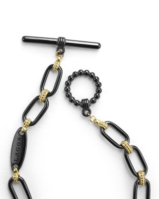 18K Yellow Gold Black Caviar Signature Ceramic Link Toggle Bracelet