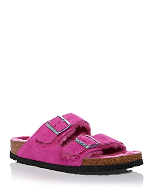 Shop Birkenstock Women's Arizona Shearling Slide Sandals In Fuchsia Tulip/fuchsia