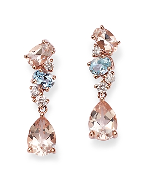 Morganite, Aquamarine, & Diamond Drop Earrings in 14K Rose Gold