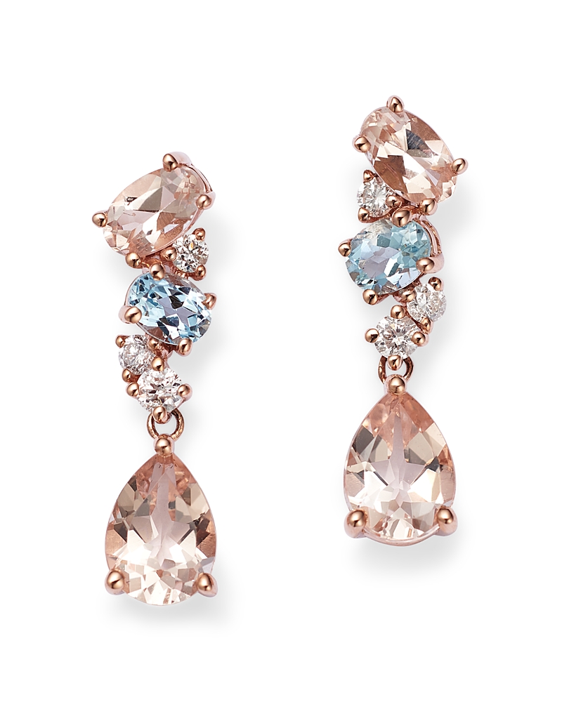 Bloomingdale's Fine Collection Morganite, Aquamarine, & Diamond Drop Earrings in 14K Rose Gold