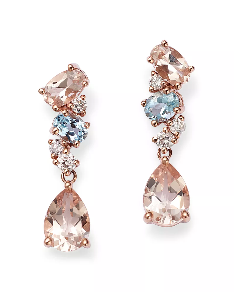 Bloomingdale's Fine Collection Morganite, Aquamarine, & Diamond Drop Earrings in 14K Rose Gold