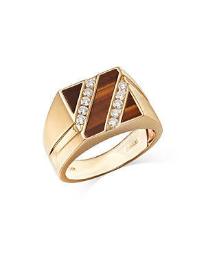 Bloomingdale's Men's Tiger Eye & Diamond Ring In 14k Yellow Gold In Brown/gold