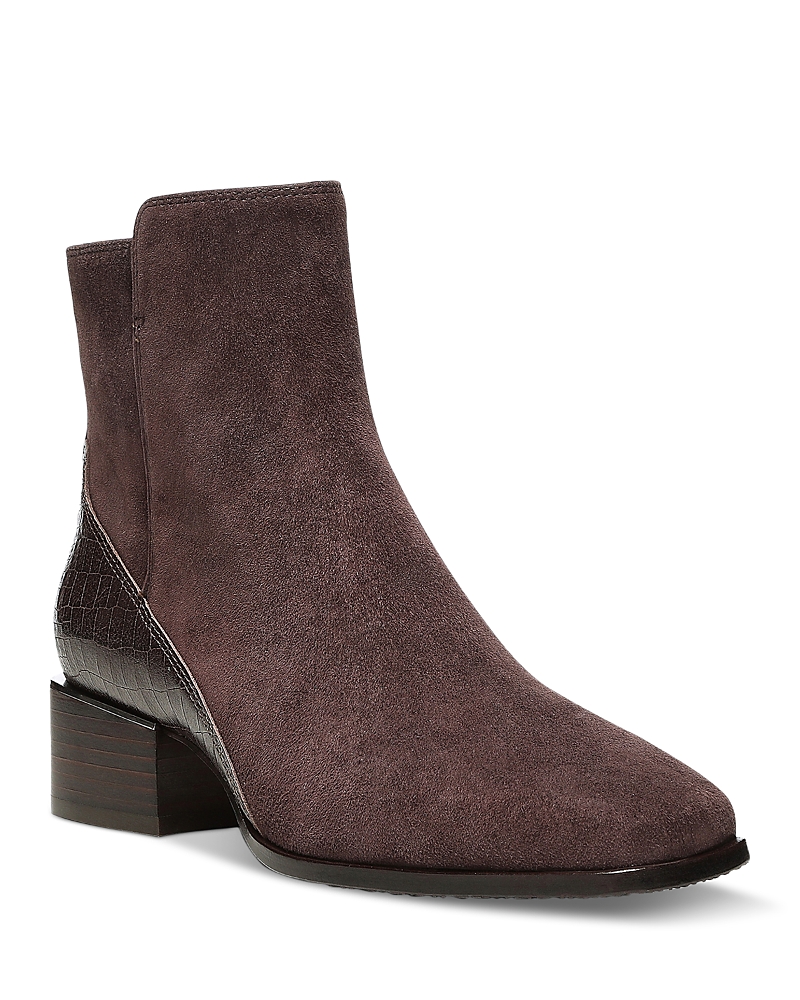 DONALD PLINER WOMEN'S CROC EMBOSSED TRIM BLOCK HEEL BOOTIES