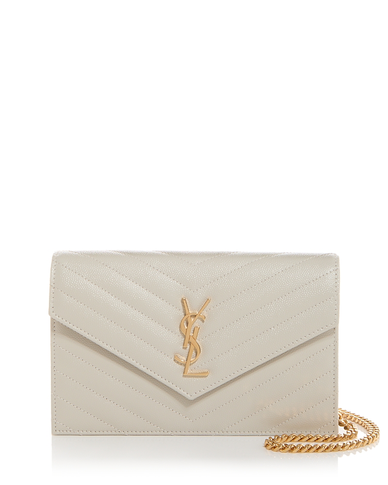 Saint Laurent Cassandre Matelasse Envelope Chain Wallet in Grain Leather