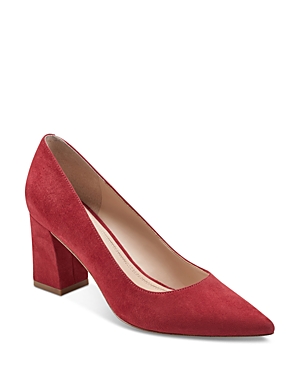 Shop Marc Fisher Ltd Women's Zala Pointed Toe Block Heel Pumps In Medium Red Suede