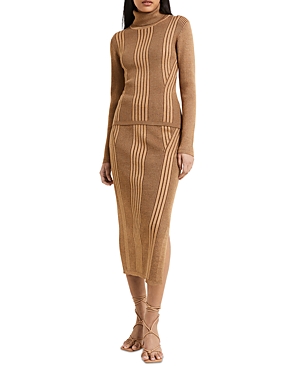 Shop French Connection Mari Knit Midi Skirt In Tobacco Brown