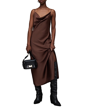 Allsaints Hadley Cowl Slip Dress In Warm Cacao