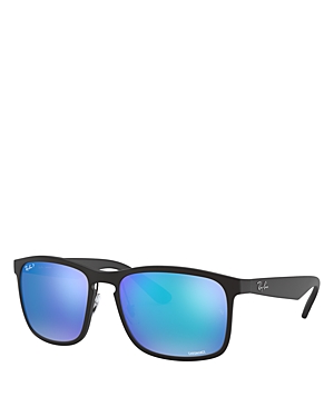 Ray Ban Ray-ban Polarized Square Sunglasses, 58mm In Black/blue Polarized Mirrored Gradient