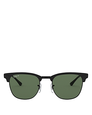 Shop Ray Ban Ray-ban Clubmaster Polarized Square Sunglasses, 51mm In Black/green Polarized Solid