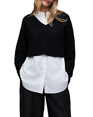 Allsaints Donna Mixed Media Sweater In Black/ White