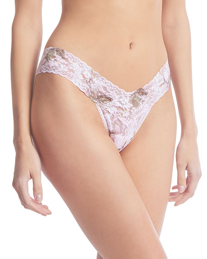 Shop Hanky Panky Low-rise Printed Lace Thong In Antique Lily