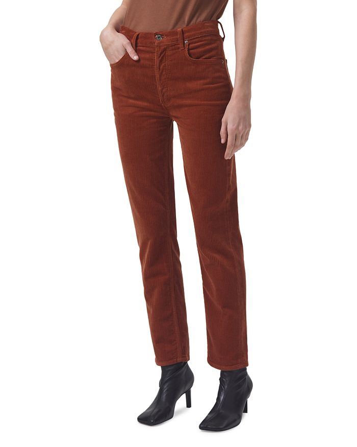AGOLDE Riley High Rise Corduroy Ankle Straight Jeans in Saddle