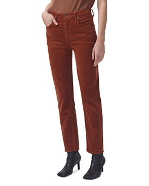 AGOLDE RILEY HIGH RISE CORDUROY ANKLE STRAIGHT JEANS IN SADDLE