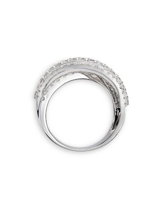 Diamond Baguette & Round Crossover Statement Ring in 14K White Gold, 2.80 tcw