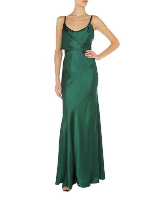slim fit dress slacks Long silk gown with shoulder-revealing cape main image 1