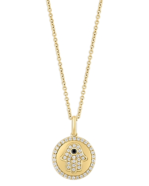 Bloomingdale's Black & White Diamond Hamsa Hand Pendant Necklace In 14k Yellow Gold, 18