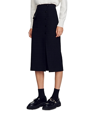 Shop Sandro Tzara Tweed Midi Skirt In Black