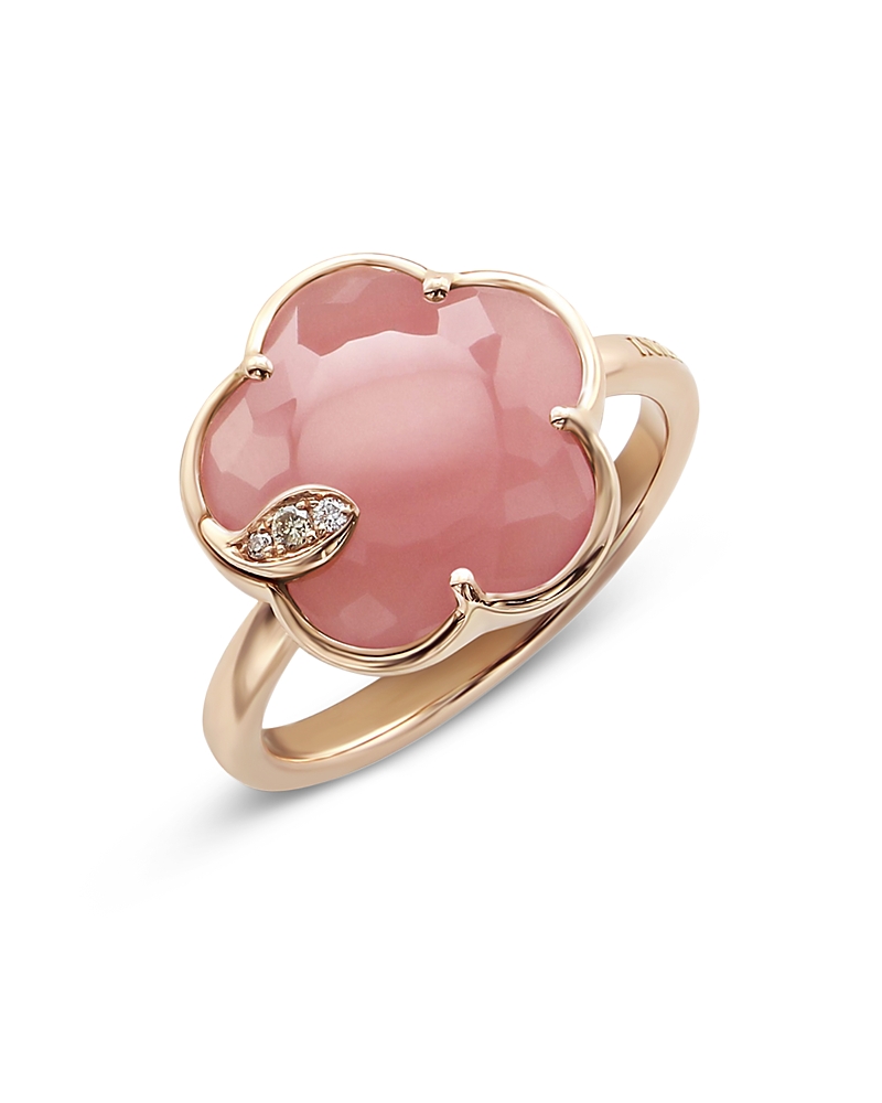 PASQUALE BRUNI 18K ROSE GOLD PETIT JOLI PINK CHALCEDONY & WHITE AND CHAMPAGNE DIAMOND FLOWER RING