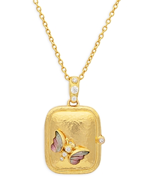 Gurhan 18 & 24k Yellow Gold Locket Pink Tourmaline & Diamond Butterfly Locket Pendant Necklace, 16-18 In Pink/gold