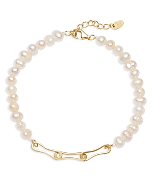 Argento Vivo Freshwater Pearl Paper Clip Bracelet In White/gold